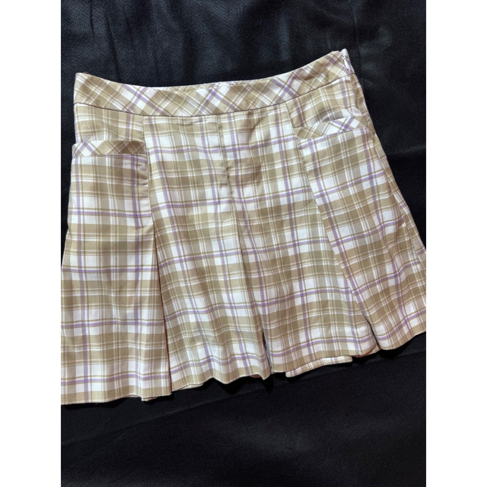 Izod XFG Cool FX Womens Plaid Golf Skort Tan Purple Pleated Size 4
